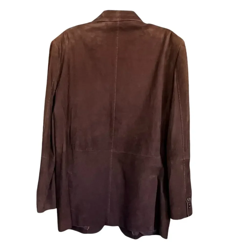 Michael Kors Men's 42R Suede Leather Three-Button Jacket Chocolate Brown